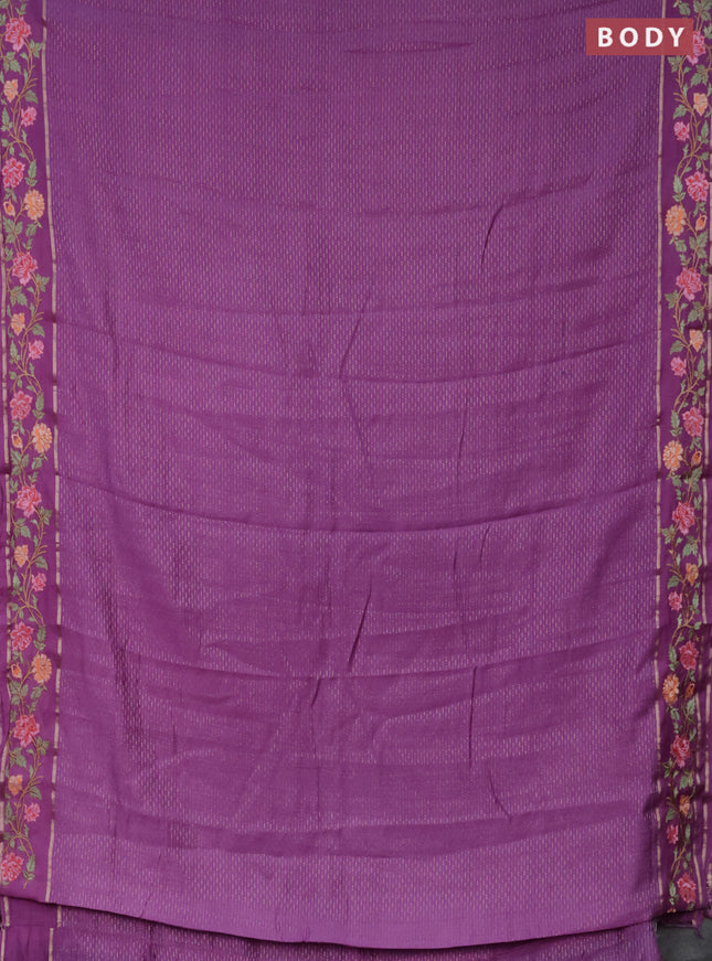 Semi chanderi saree lavender with allover zari weaves and floral embroidery border