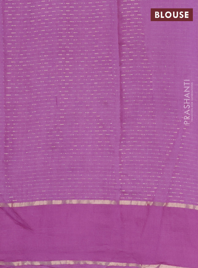 Semi chanderi saree lavender with allover zari weaves and floral embroidery border