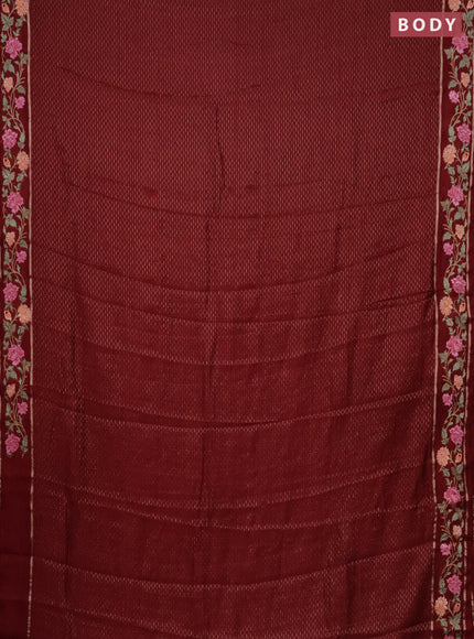 Semi chanderi saree maroon with allover zari weaves and floral embroidery border