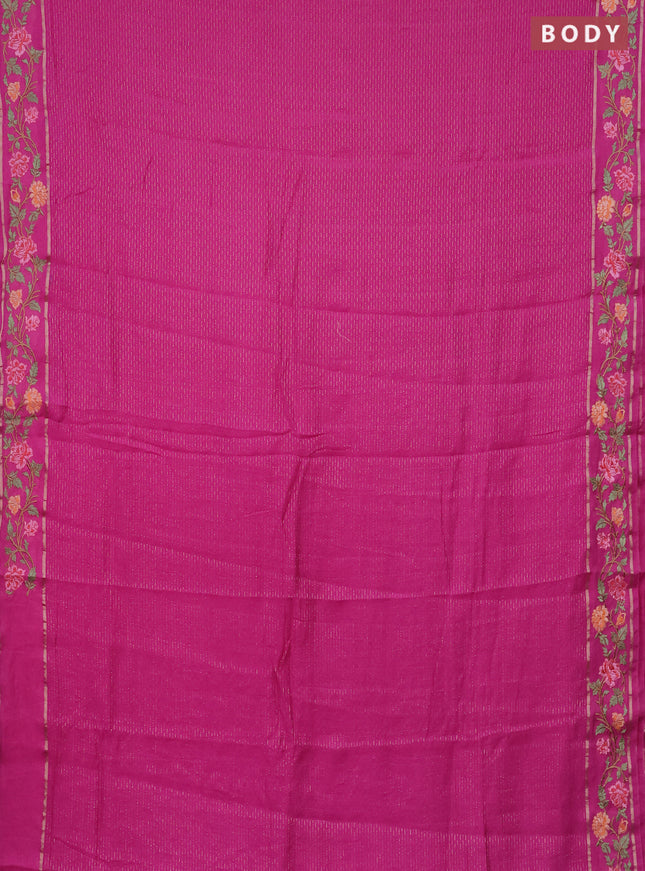 Semi chanderi saree pink with allover zari weaves and floral embroidery border