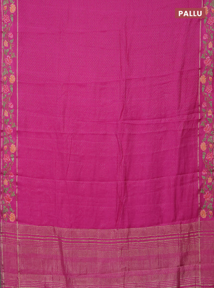 Semi chanderi saree pink with allover zari weaves and floral embroidery border