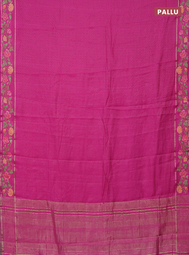 Semi chanderi saree pink with allover zari weaves and floral embroidery border