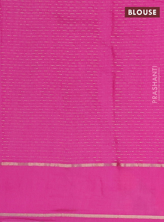 Semi chanderi saree pink with allover zari weaves and floral embroidery border