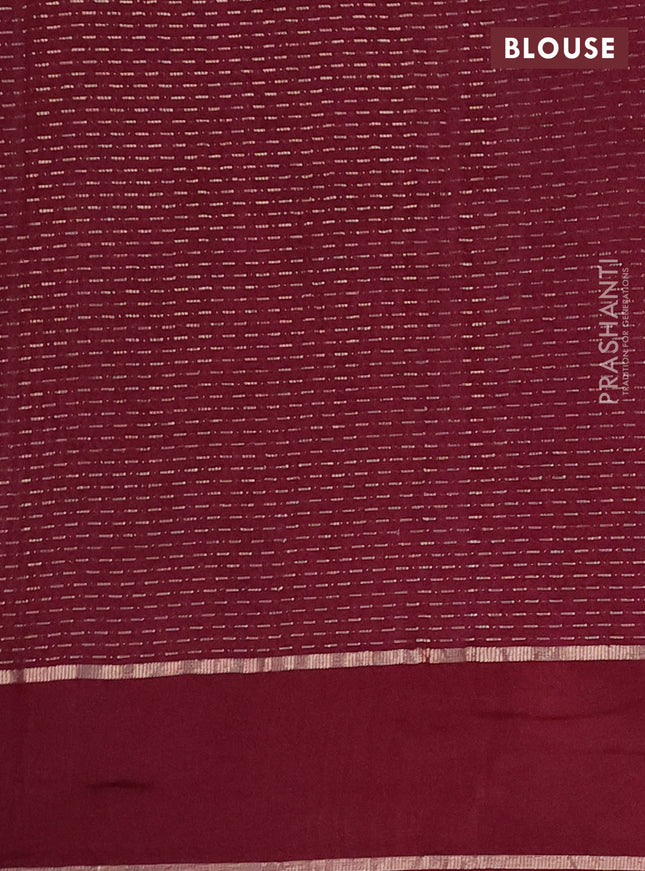 Semi chanderi saree wine shade with allover zari weaves and floral embroidery border