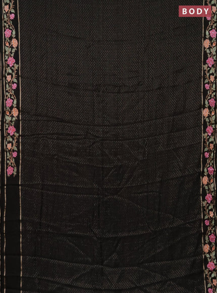 Semi chanderi saree black with allover zari weaves and floral embroidery border