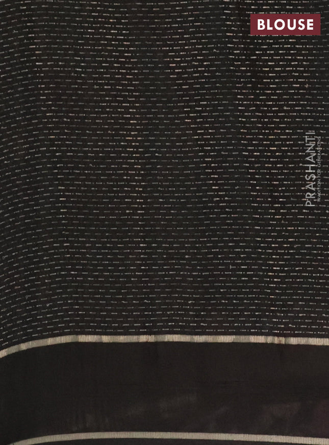 Semi chanderi saree black with allover zari weaves and floral embroidery border