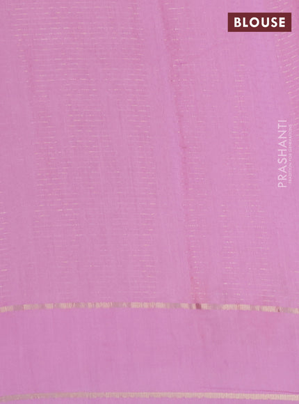 Semi chanderi saree light pink with allover zari weaves and floral embroidery border