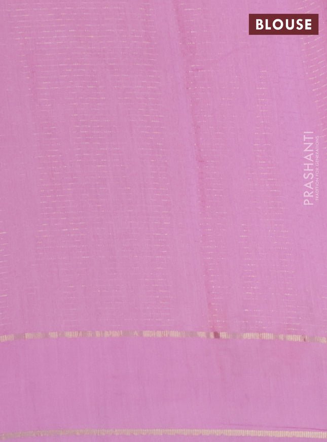 Semi chanderi saree light pink with allover zari weaves and floral embroidery border