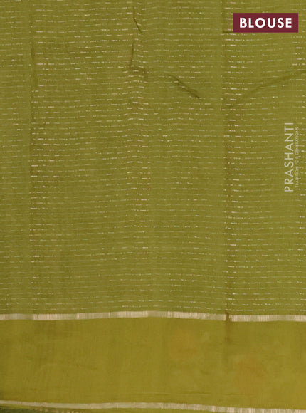 Semi chanderi saree mehendi green with allover zari weaves and floral embroidery border