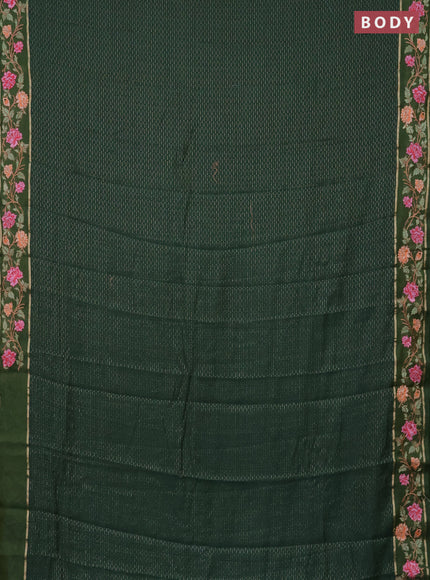 Semi chanderi saree green with allover zari weaves and floral embroidery border