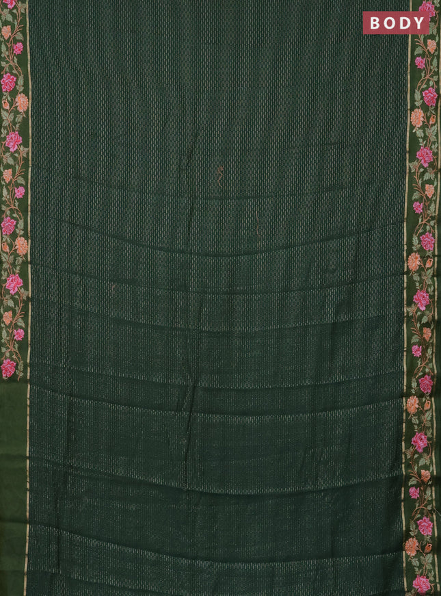 Semi chanderi saree green with allover zari weaves and floral embroidery border