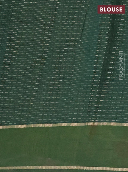 Semi chanderi saree green with allover zari weaves and floral embroidery border