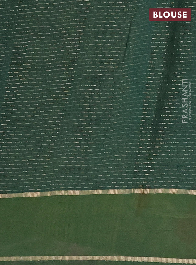 Semi chanderi saree green with allover zari weaves and floral embroidery border