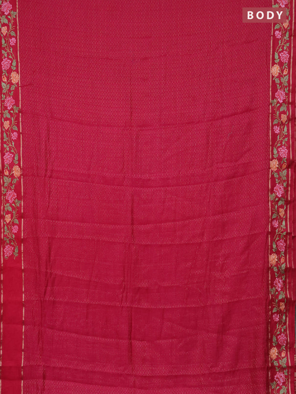 Semi chanderi saree pink with allover zari weaves and floral embroidery border