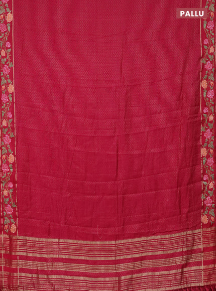 Semi chanderi saree pink with allover zari weaves and floral embroidery border
