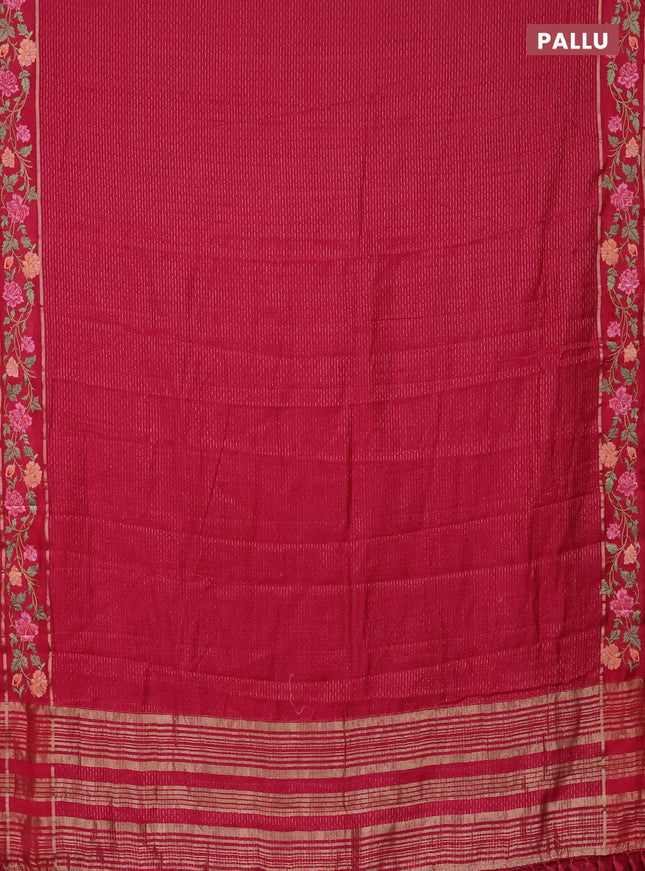 Semi chanderi saree pink with allover zari weaves and floral embroidery border