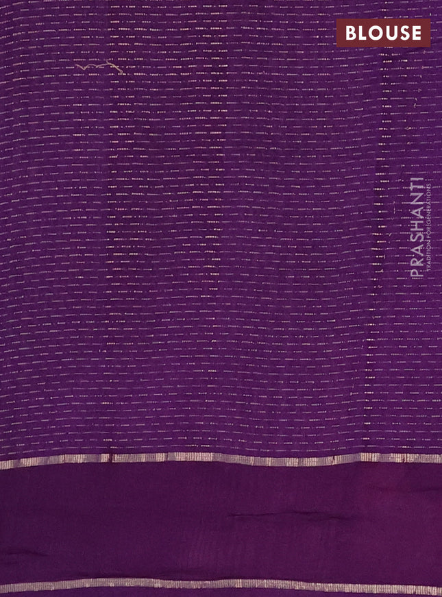 Semi chanderi saree violet with allover zari weaves and floral embroidery border