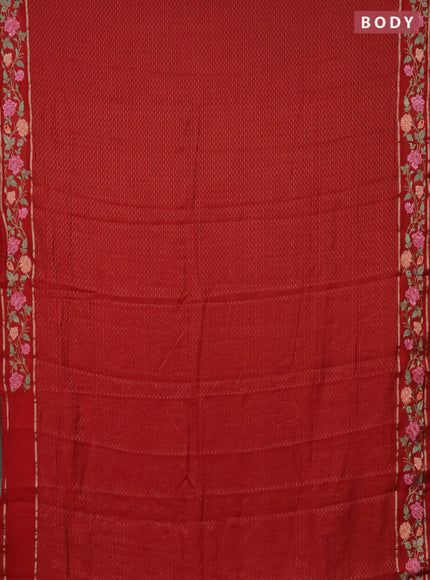 Semi chanderi saree red with allover zari weaves and floral embroidery border