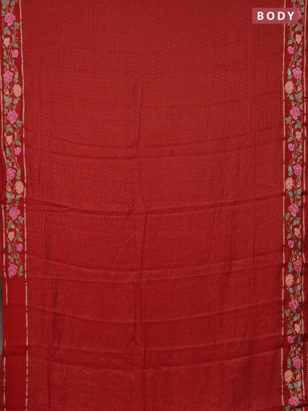 Semi chanderi saree red with allover zari weaves and floral embroidery border