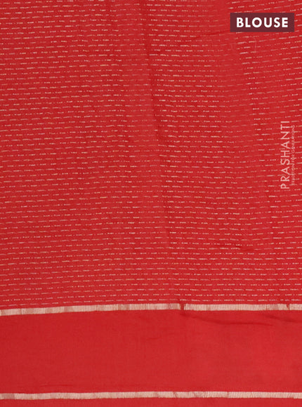 Semi chanderi saree red with allover zari weaves and floral embroidery border
