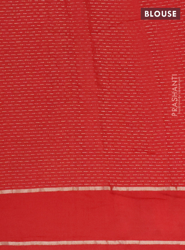 Semi chanderi saree red with allover zari weaves and floral embroidery border
