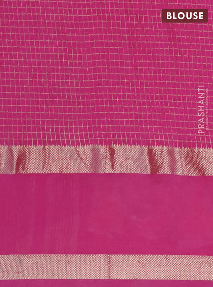 Semi chanderi saree pink with allover zari checked pattern and embroidery border