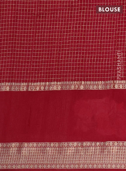 Semi chanderi saree maroon with allover zari checked pattern and embroidery border