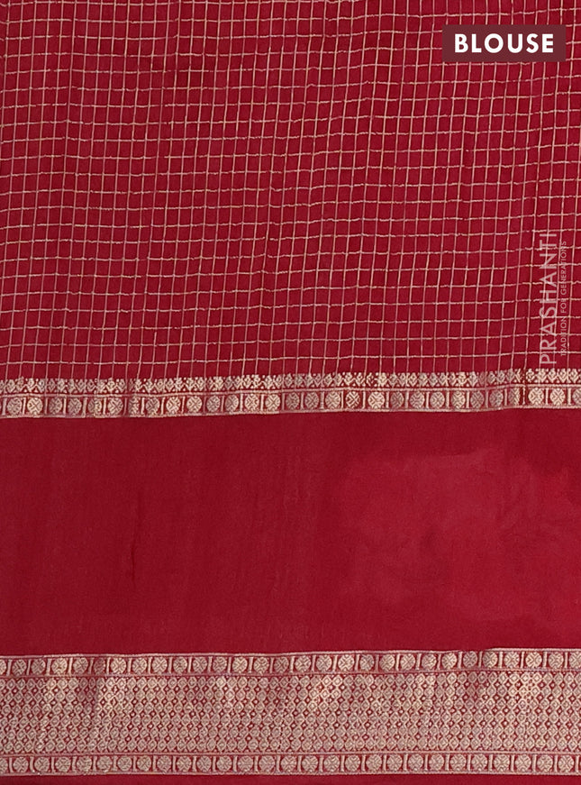 Semi chanderi saree maroon with allover zari checked pattern and embroidery border