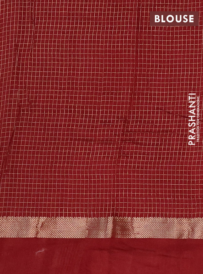 Semi chanderi saree maroon with allover zari checked pattern and embroidery border