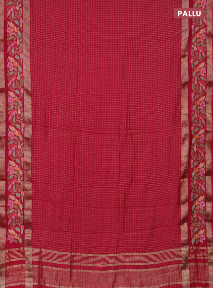 Semi chanderi saree pink with allover zari checked pattern and embroidery border