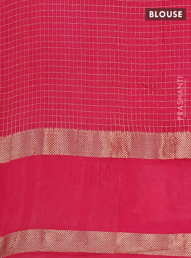 Semi chanderi saree pink with allover zari checked pattern and embroidery border