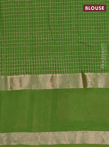 Semi chanderi saree green with allover zari checked pattern and embroidery border