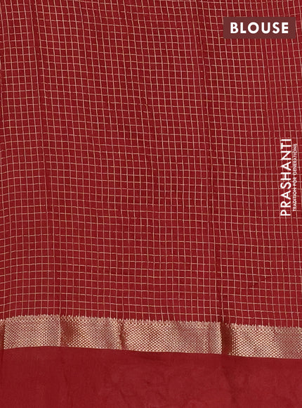 Semi chanderi saree maroon with allover zari checked pattern and pichwai embroidery border