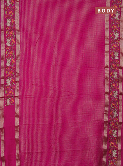 Semi chanderi saree pink with allover zari checked pattern and pichwai embroidery border