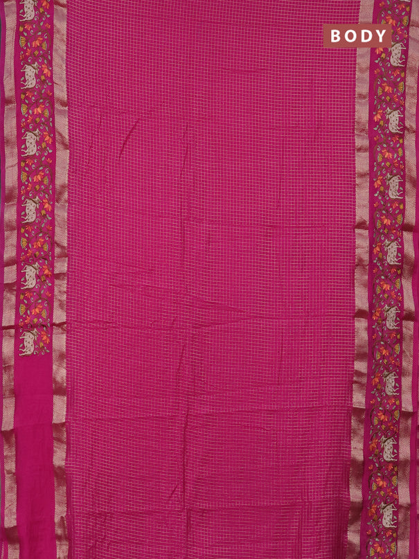 Semi chanderi saree pink with allover zari checked pattern and pichwai embroidery border