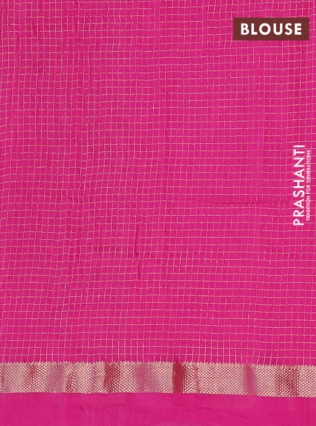 Semi chanderi saree pink with allover zari checked pattern and pichwai embroidery border