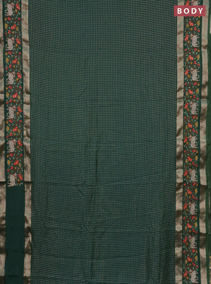 Semi chanderi saree green with allover zari checked pattern and pichwai embroidery border