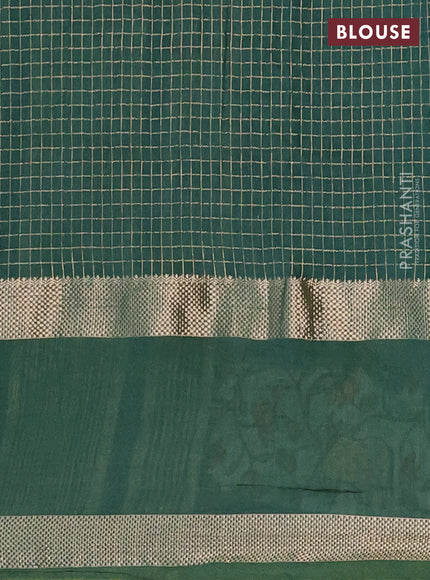 Semi chanderi saree green with allover zari checked pattern and pichwai embroidery border