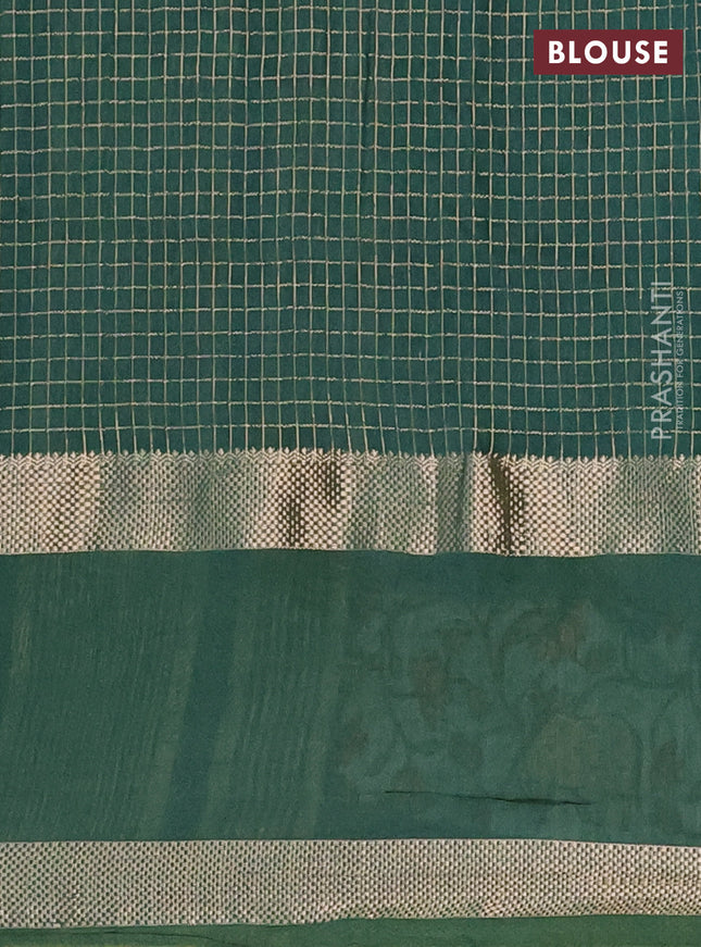 Semi chanderi saree green with allover zari checked pattern and pichwai embroidery border