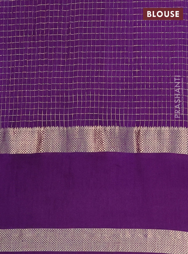 Semi chanderi saree violet with allover zari checked pattern and pichwai embroidery border