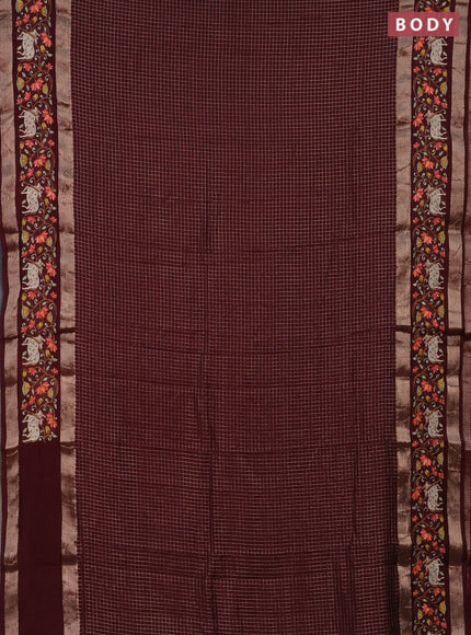 Semi chanderi saree maroon with allover zari checked pattern and pichwai embroidery border
