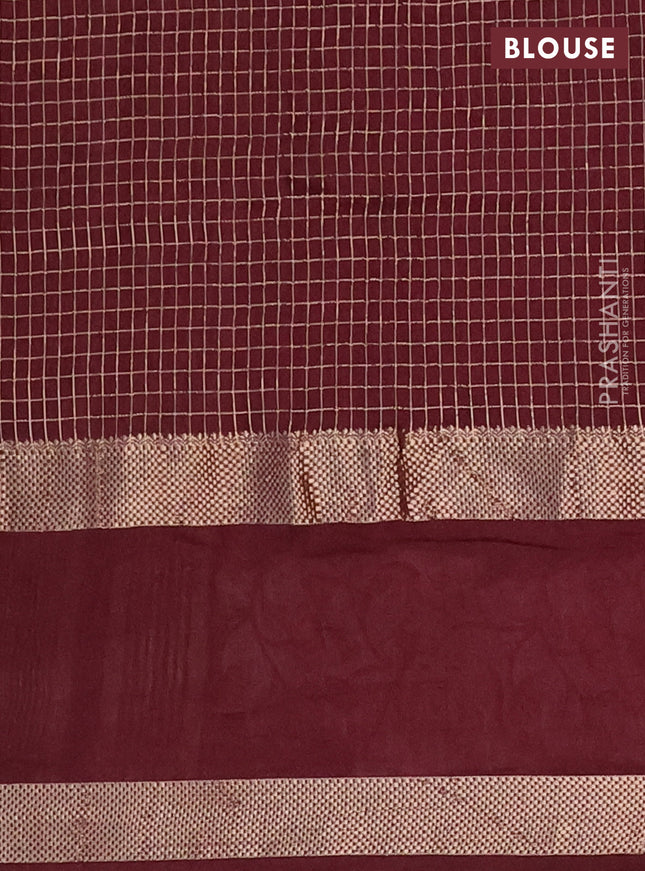 Semi chanderi saree maroon with allover zari checked pattern and pichwai embroidery border