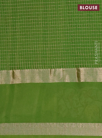 Semi chanderi saree light green with allover zari checked pattern and pichwai embroidery border