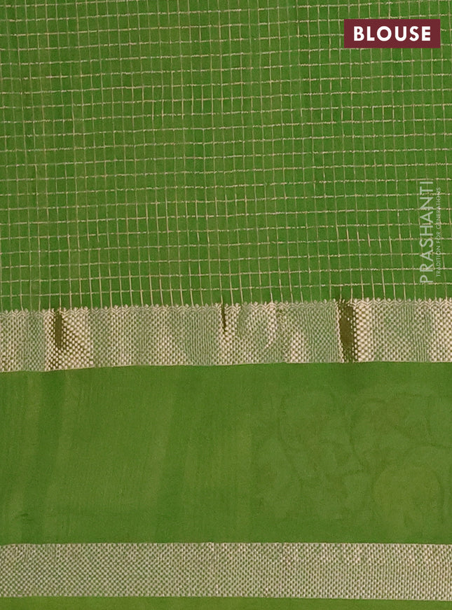 Semi chanderi saree light green with allover zari checked pattern and pichwai embroidery border