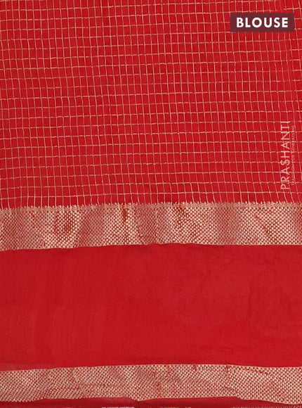 Semi chanderi saree red with allover zari checked pattern and pichwai embroidery border