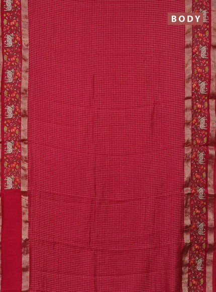 Semi chanderi saree pink with allover zari checked pattern and pichwai embroidery border