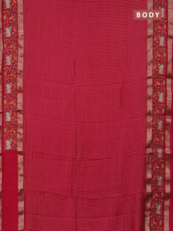 Semi chanderi saree pink with allover zari checked pattern and pichwai embroidery border