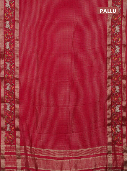 Semi chanderi saree pink with allover zari checked pattern and pichwai embroidery border