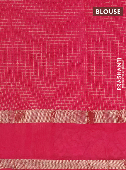Semi chanderi saree pink with allover zari checked pattern and pichwai embroidery border