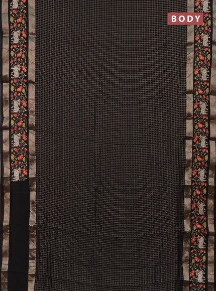 Semi chanderi saree black with allover zari checked pattern and pichwai embroidery border